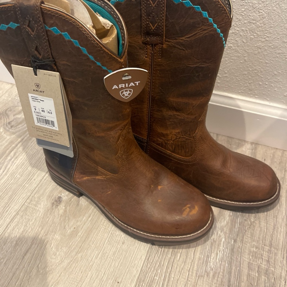 Ariat Distressed Brown Leather Boots with Turquoise Accents